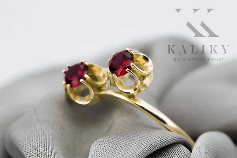 Žiedas Rubinas 14k geltono aukso Vintažiniai papuošalai vrc266y